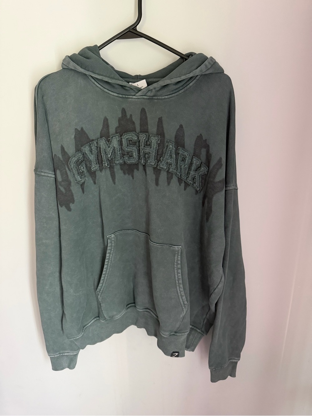 Gymshark Washed Oversized Hoodie Size L Gray Raised Logo Acid Wash Pullover